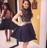 High Neck Backless Homecoming Dresses with Appliques